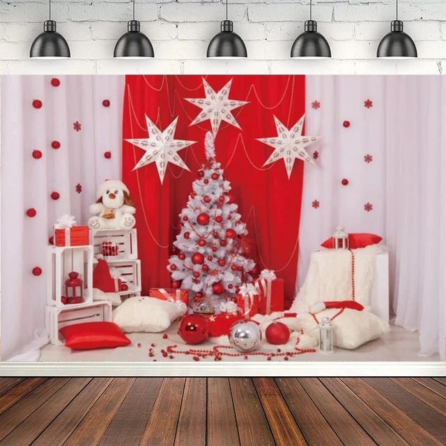 사진 배경 메리 크리스마스 빨간 공 선물 커튼 별 장난감 개 포스터 배경, 포토폰 배너 장식