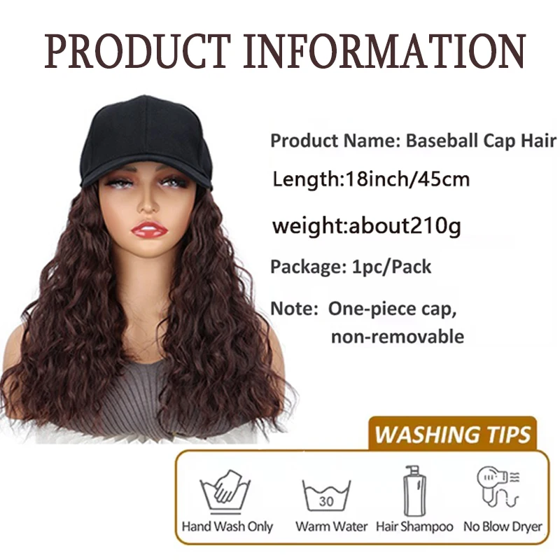 Synthetic Wig Hat for Women  Wave Baseball Cap Wig with Curly  Hair Extensions  Adjustable Brown Black Baseball Hat Wig