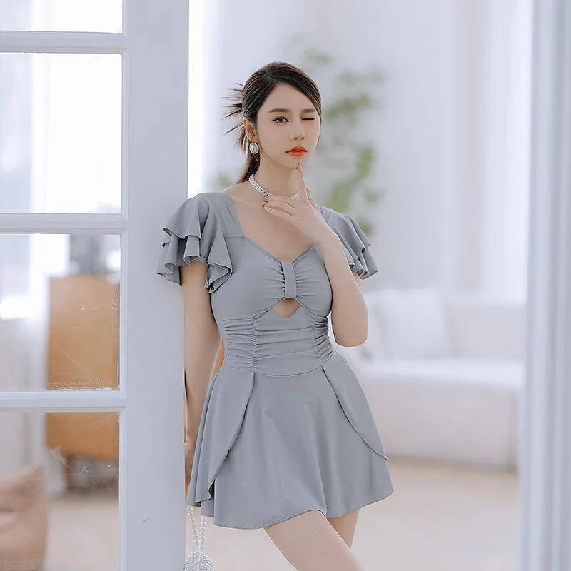 

Женский слитный купальник, модель 2024 года, однотонный/купальный костюм с цветочным принтом, плиссированный купальник с короткими рукавами и оборками, популярный Весенний костюм