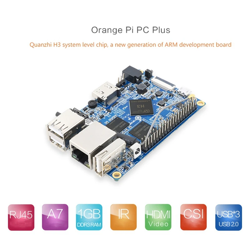 Orange Pi PC Plus H3  1GB DDR3 + 5V3A   ġ Cortex-A7  ھ  ȵ̵ 4.4/Ubuntu/Debian US Plug