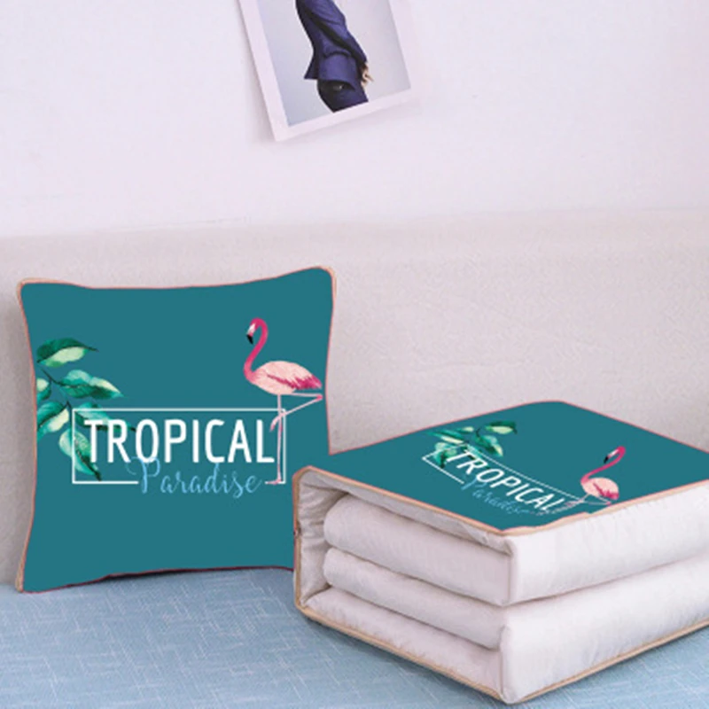 2 In 1 Pillow Travel Quilt Blanket Cartoon Thick Throw Pillow Portable Foldable Air Conditioner Cushion Blanket Car Sofa Office