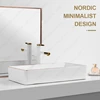 White Ceramic Table Sink With Golden Edge Countertop Vanity Sink Bathroom Lavatory Balcony Vessel Sink Above Counter Wash Basin 5