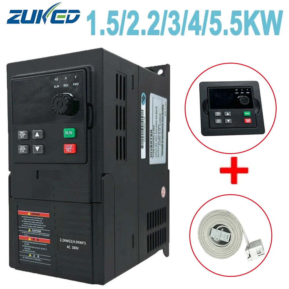ZUKED 380V/220V VFD 가변 주파수 드라이브 변환기 인버터 1.5/2.2/3/4/5.5KW 220v 3 상 모터 속도 컨트롤러