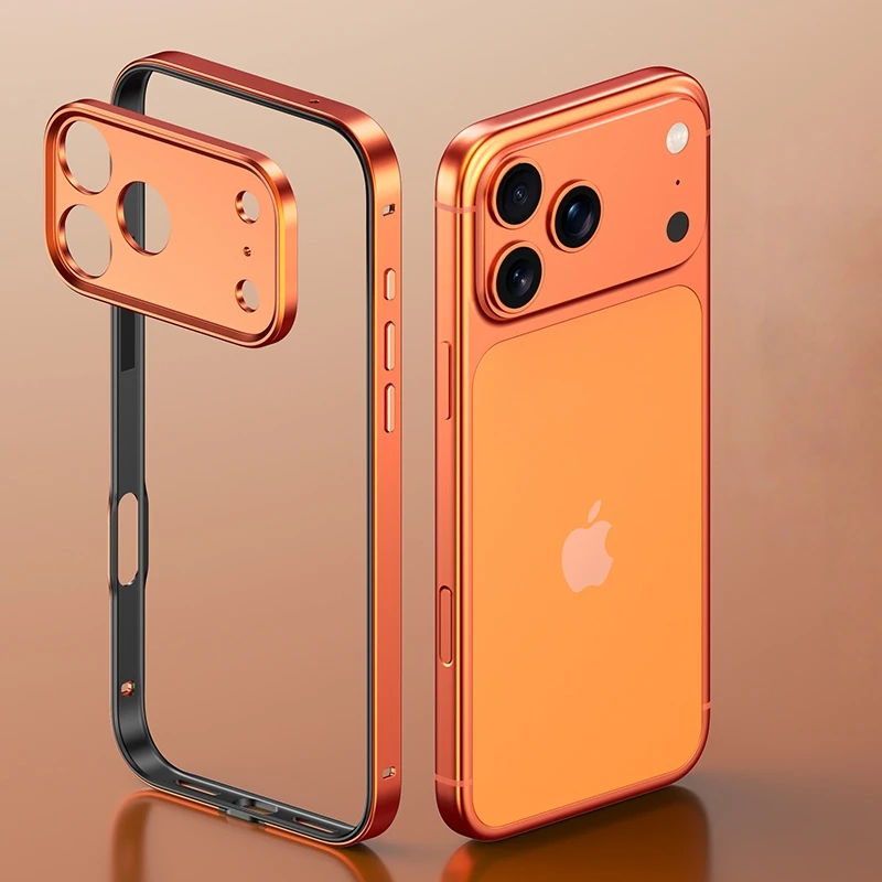 Sleek Aluminum Alloy Phone Frame with Metal Camera Lens Protector and Silicone Shockproof Bumper