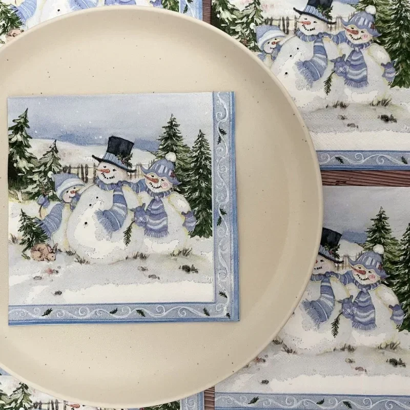 33*33cm 2-Ply Christmas Napkin Festival Party Decoration Paper Three Christmas Snowmen Cartoon Printed Paper Placemats 10/20pcs