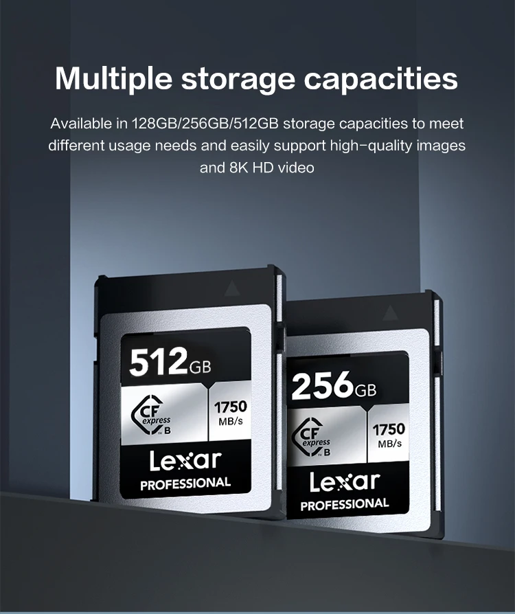 렉사 CFexpress 타입 B 카드 128GB 256GB 512GB 읽기 속도 1750MB/s 메모리 저장 카드 CF Express 8K 카메라 4K Ultra용