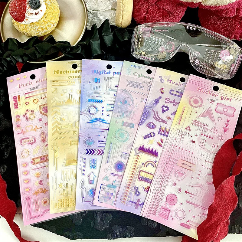 

1Sheet Cyberpunk Technology Trend Stickers Art Supply Scrapbook DIY Decorative Collage Material Stationery