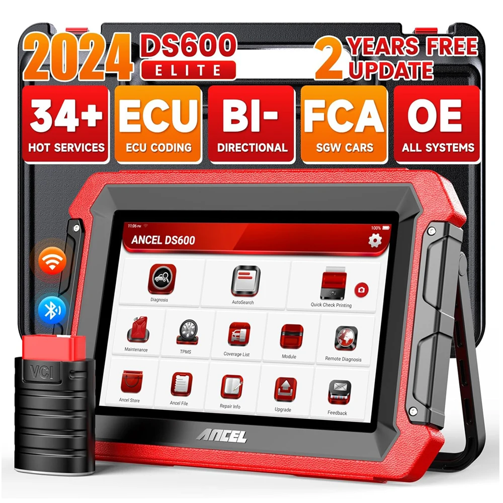 Диагностический сканер ANCEL DS600 OBD2, двунаправленный прибор для диагностики автомобиля, кодирование ECU онлайн, 34 + сброса, полная система, бесплатное обновление, 2 года