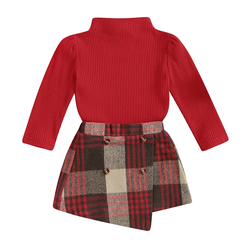 

Toddler Baby Girl Clothes Set Long Sleeve Turtleneck Knit Sweater Plaid Skirt Kid Fall Winter Outfit