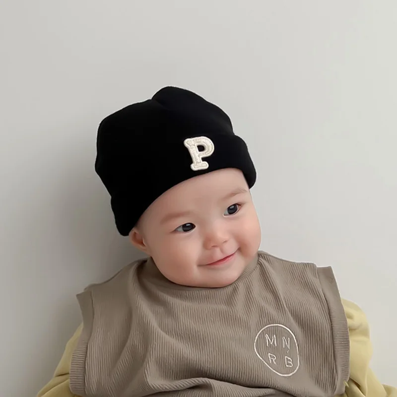 Baby Thermal Letter Beanies Caps Winter Korean Fashion Cotton Kids Knit Wool Warm Hats for Newborn Infant Boys Girls Accessories