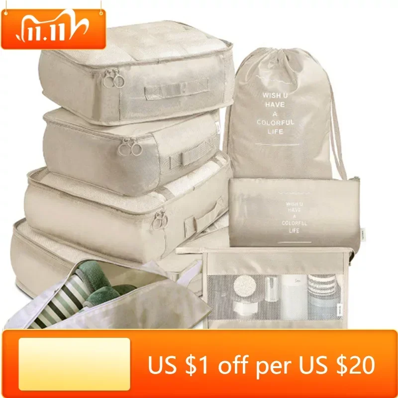 

8 Pcs Set Travel Organizer Storage Bags Suitcase Packing Set Storage Cases Portable Luggage Organizer Clothes Shoe Tidy Pouch
