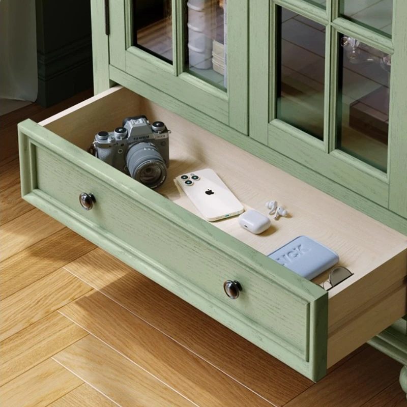 American Country Green Solid Wood Wine Cabinet Small Sideboard Storage Cabinet Buffet Cupboard Home Furniture Space Saving