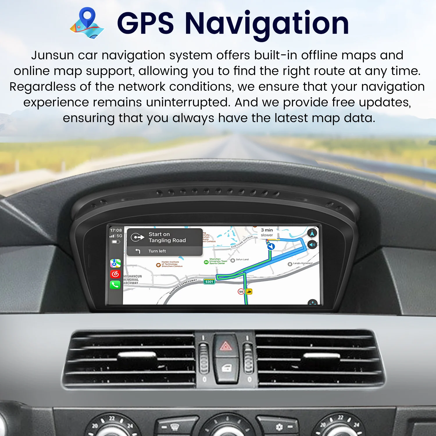 Radio Multimedia Junsun con CarPlay Inalámbrico y Android Auto para BMW Serie 3 E60 E61 E63 E64 Serie 5 E90 E91 E92 E93 2004-2012 3