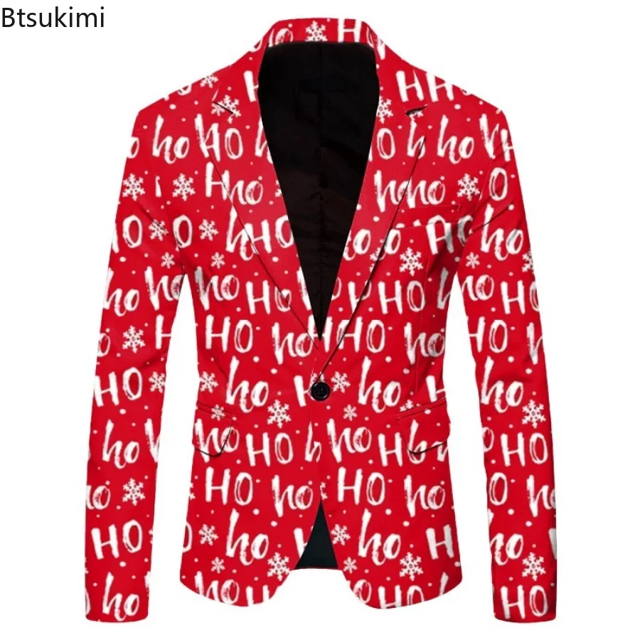 Funny 3D Print Suit Jacket Men's Christmas Party Costume Fashion Casual Business Blazer Jackets Single Button Men's Blazers