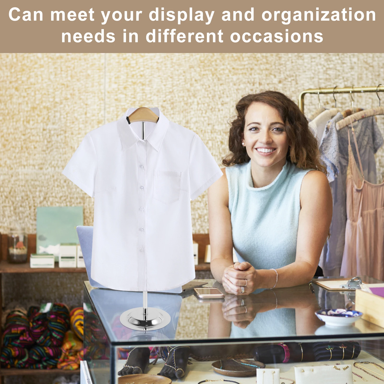 2Pcs Shirt Shoulder Stand Adjustable Shirt Display Stand Round Base Shirt Display Rack Multifunctional Shirt Hanger Display 3