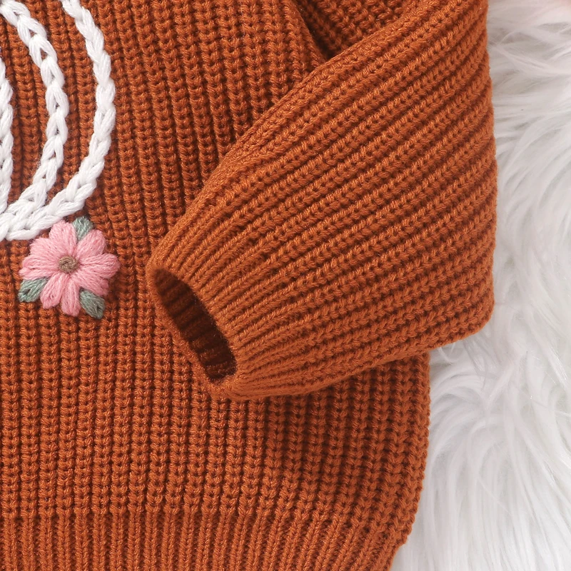 Baby Girls Knitting Sweaters Casual Children Jumpers Long Sleeve Pumpkin Flower Crochet Pullover Toddler Winter Tops