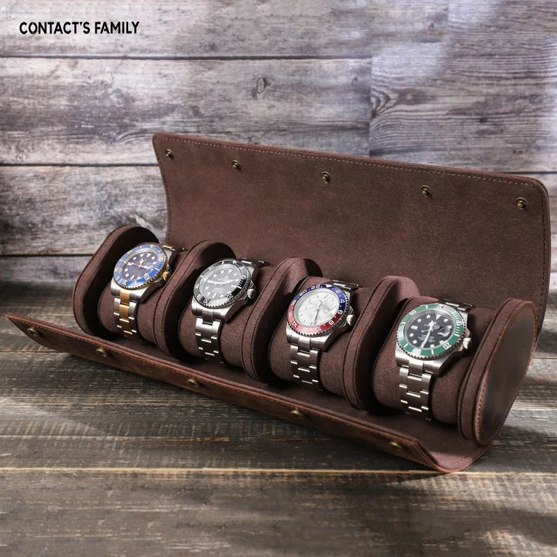 

Retro Crazy Horse Leather Watch Box Organizer for Men Travel Storage Bag Luxury Watches Package Case for Watch Portable Display