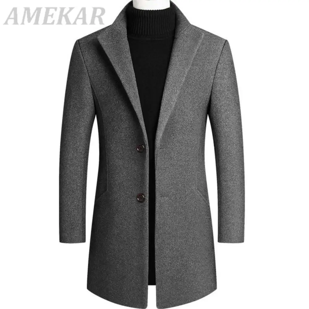 

2022 New Long Wool Trench Coat Male Winter Brand Mens Cashmere Coat Slim Fit Woolen Peacoat Windbreaker Casaco Inverno Masculino