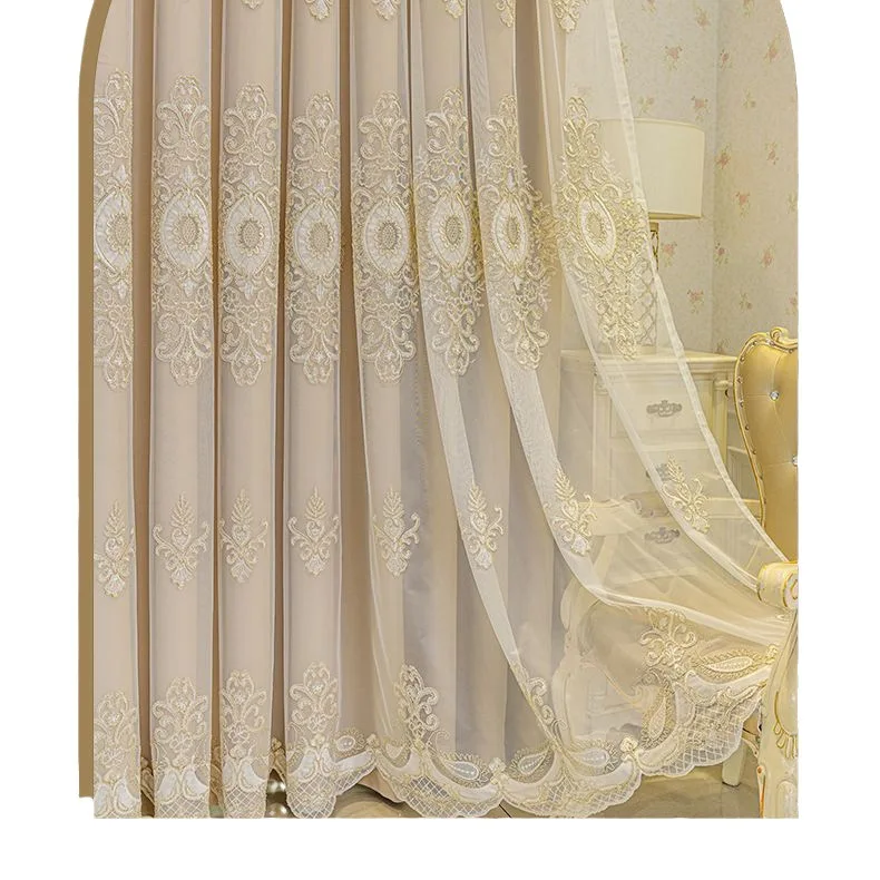 

1 Panel 132cm Width European Double Layer Curtain with Valance for Living Room Bedroom Embroidered Luxury Curtain