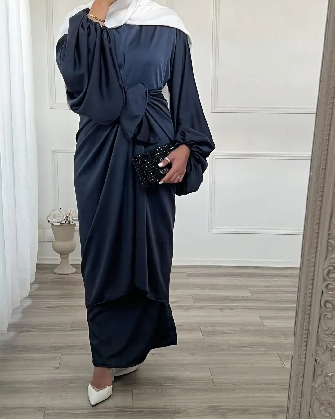 Abaya – robe longue en Satin soyeux pour femmes musulmanes, 2 pièces, avec jupe portefeuille, Hijab arabe, vêtements islamiques de dubaï