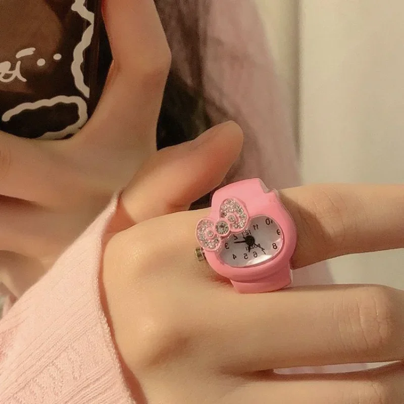 Sanrio Hello Kitty Ring Personalized Girl Finger Watch Cute Women Watch Ring Jewelry Children Toys Birthday Xmas Gift for Friend