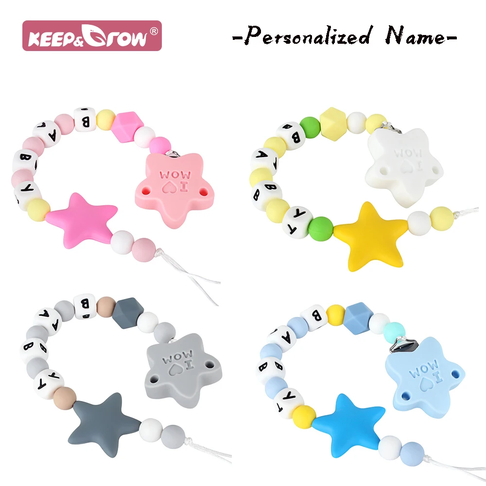 

1pcs Silicone Personalised Name Baby Pacifier Clips Silicone Pacifier Chain Holder Silicone Beads Dummy Clips Baby accessories