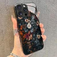 Retro Floral Print Anti-Drop Protective Glass Phone Case For iPhone 11 12 13 14 15 16 17 Pro Max 16E 7 8 Plus XR XS X Back Cover 1