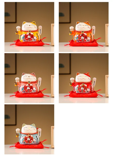 Maneki Neko Agitante In Ceramica - Gatto Portafortuna Giapponese Con Movimento Oscillante Per Decorazione Casa - Foto 10