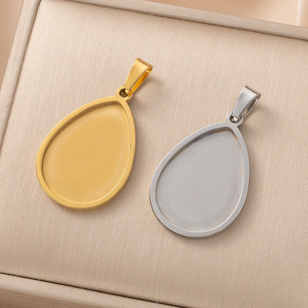 5 Stück herzförmige Anhängertabletts aus Edelstahl, Anhängerrohlinge, Cameo-Lünette, Cabochon-Fassungen für Foto-Charm oder Cabochon-Halskette – Detail 4