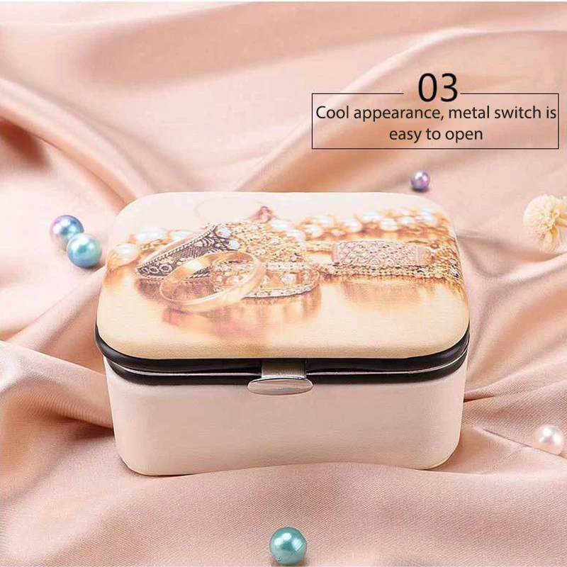 Portable Jewelry Storage Box With Mirror PU Leather Earring Ring Necklace Storage Box Jewelry Organizer Display Travel Case