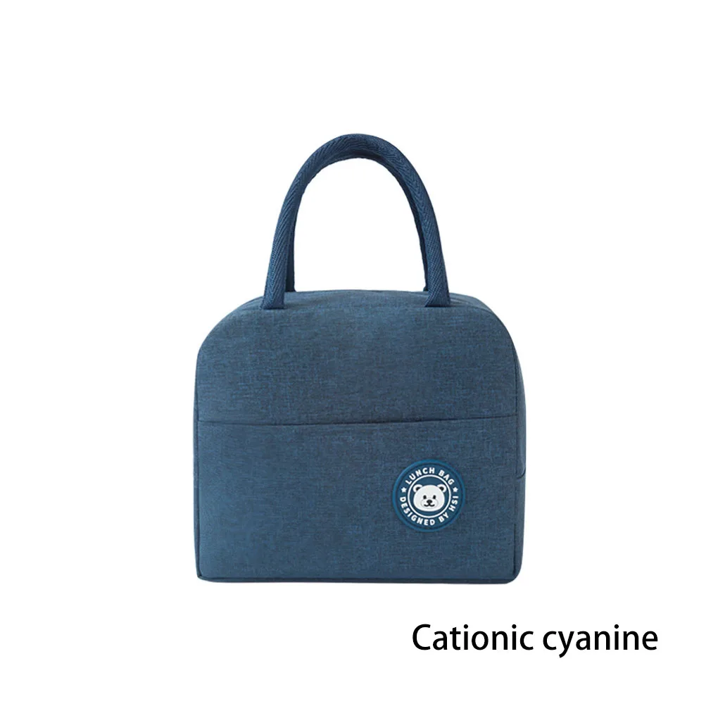 Adults Children Lunch Box Bag Solid Color Carry Handbag Carrier Organization Container Thermal Lunches Bags Pink