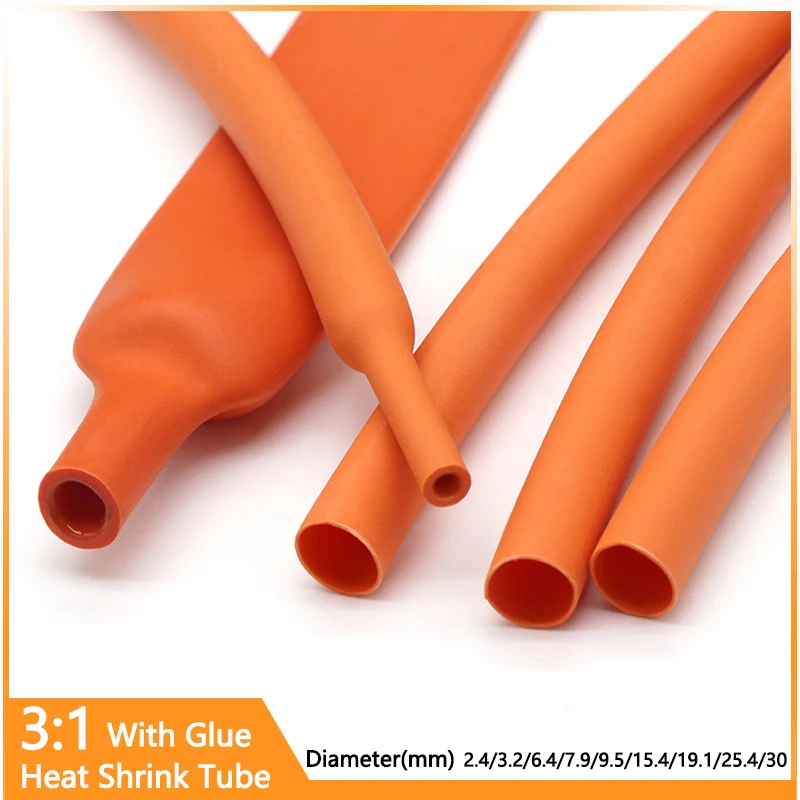 

1/3/5/10M 3:1Heat Shrink Tube With Double Wall Glue Tube Diameter 2.4/3.2/6.4/7.9/9.5/15.4/19.1/25.4/30mm Orange Cable Protector