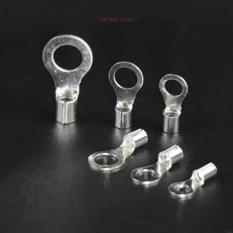 F26C 320 Pcs Tin-Plated-Copper Wire Crimp Fork End Cable Lugs Crimp Connector Non-Insulated Ring Terminal & Fork Connector