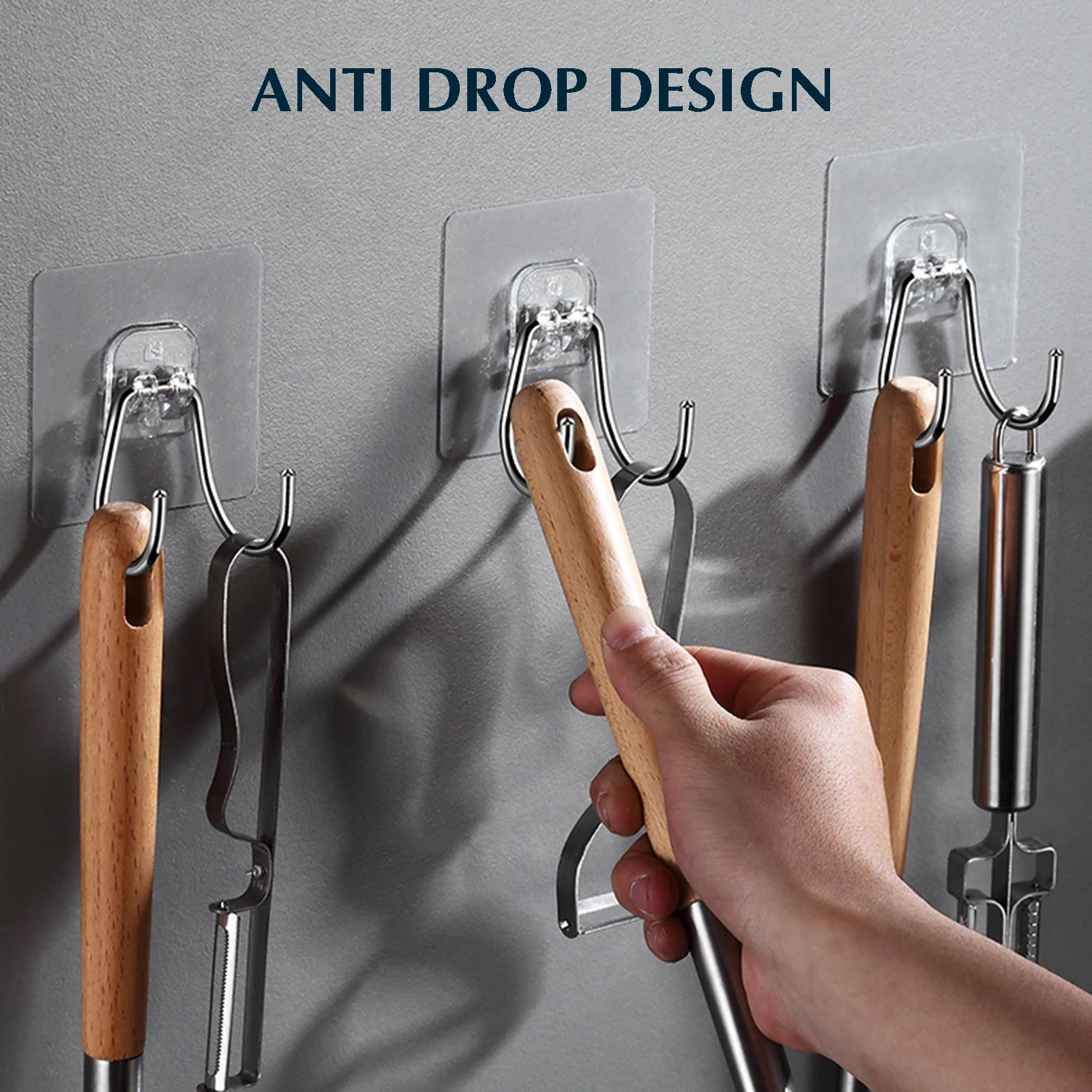 Stainless Steel Strong Adhesive Hook Home Storage Organizer Hook Transparent Waterproof Hooks For Key Bathroom Kitchen Office