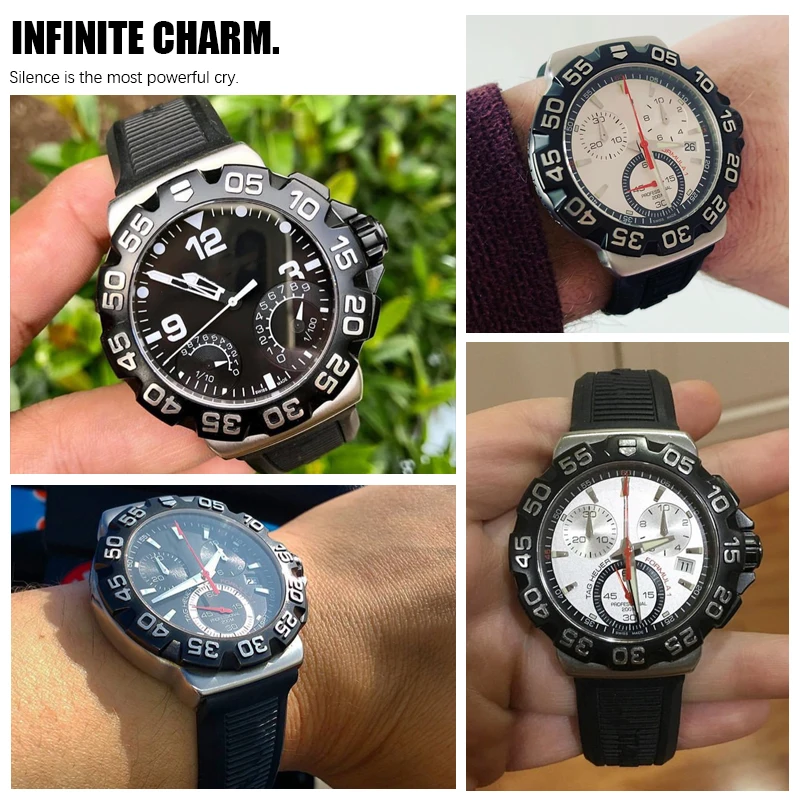 SCHIK 19mm 20mm Black Nature Rubber Silicone Watchband 21mm 22mm Fit for Tag Heuer CARRERA F1 AQUARACER Heuer Buckle Watch
