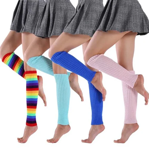 여성용 다리 워머 다색 울 뜨개질 발 워밍 커버, 할로윈 파티 액세서리, 레이디 스타일리시 탄성 긴 튜브 양말 5