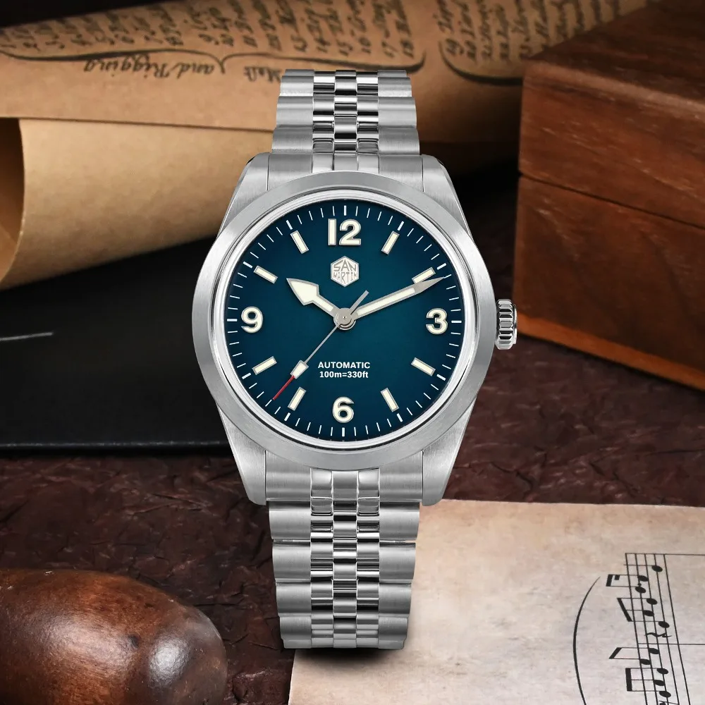 

San Martin 38mm Explore Watch For Men PT5000 Mechanical Automatic Sport Wristwatch New BGW-9 Luminous Bracelet 100M Waterproof