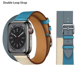 Premium Genuine Leather Watch Strap - Elegant and Versatile Wristband Bracelet for S11 - 10 - 46mm 44 - 45 - 49 (Double Blue Craie)