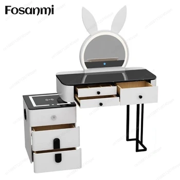 Comò da toeletta per mobili da camera da letto, armadio portaoggetti, comò, specchio da toeletta ad angolo integrato, lunghezza 85/105/125 cm 1
