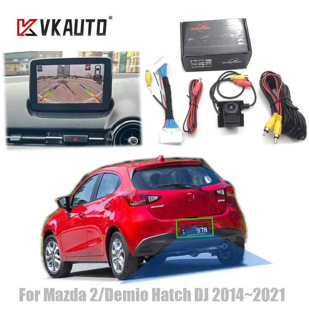 VKAUTO-cámara de visión trasera para Mazda 2 Demio DJ Hatch 2015 ~ 2023, ojo de pez, funciona con adaptador de cámara de estacionamiento inverso, estéreo oem