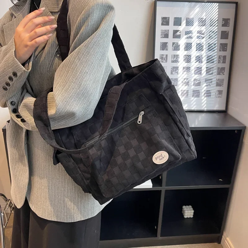 

Удобная женская сумка большой вместимости, модная Универсальная женская сумка через плечо, Высококачественная клетчатая сумка в стиле преппи