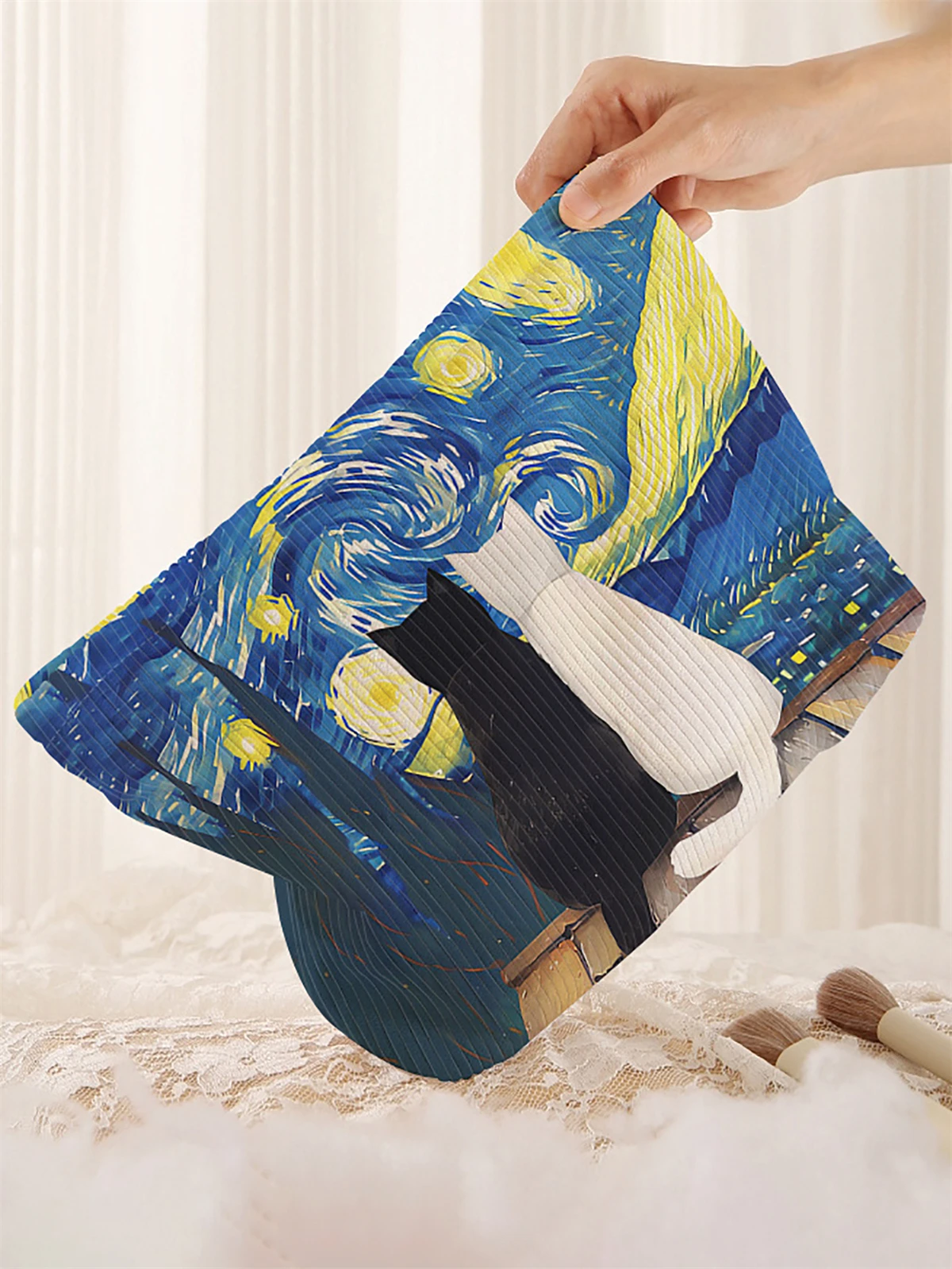 1, starry sky patterned corduroy makeup bag, lightweight zipper makeup storage box, multifunctional bag with lining