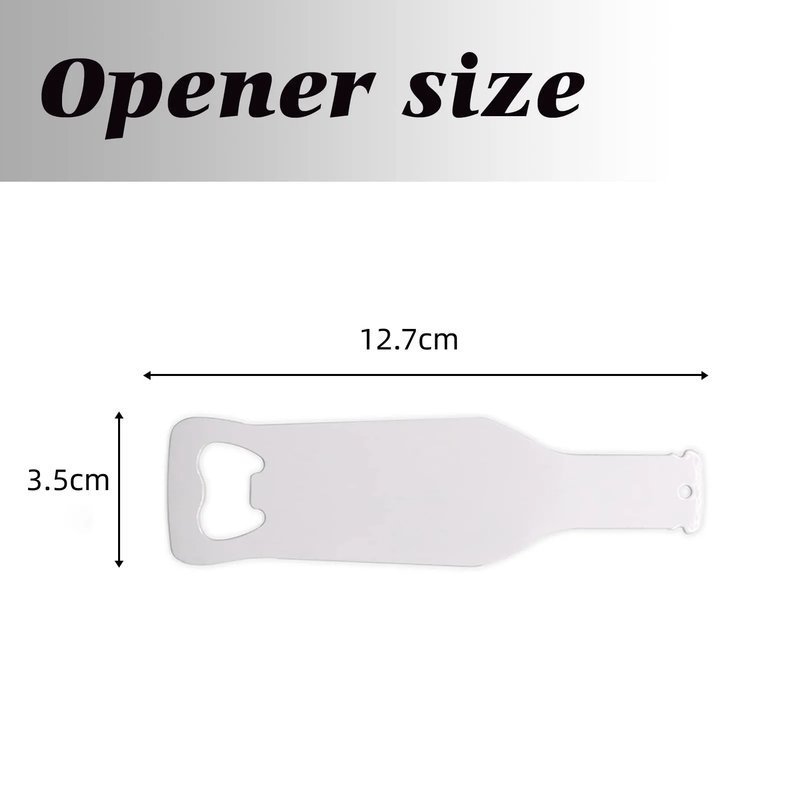 Metal bottle opener for sublimation Dimension: 3,8 x 7 cm Colour: silver