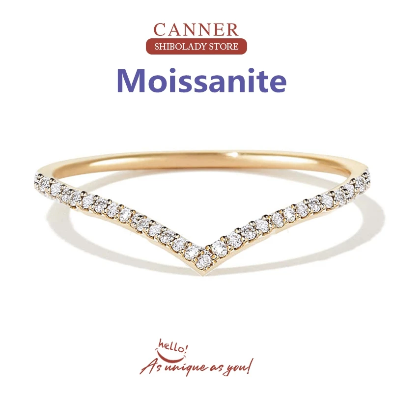 Canner Real Moissanite 925 Sterling Silver Rings For Women V Shape 18K Gold Plated Minimalist Anillos Engagement Fine Jewelry