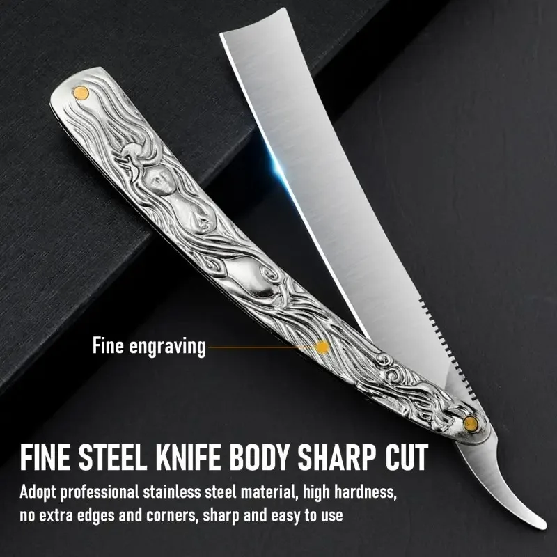 Professional Barber Straight Edge Razor for Men's Hair Cutting and Styling - Straight Edge Stainless Steel Razor Tools