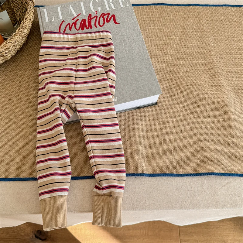 2024 Spring New Children Cotton Striped Leggings Infant Girls Tights Toddler Casual Pants Baby Elastic Pants Kids Trousers