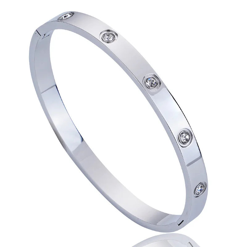 Stainless Steel Bracelet Couple Bangle Cubic Zirconia Jewelry Gift For Men