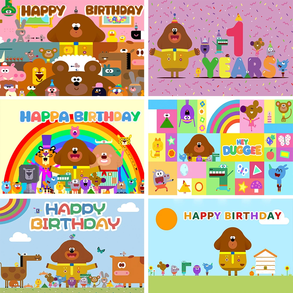

Cartoon Hey-d-duggees Background Boy Girl Birthday Party Decor Banner Grass Dog Photo Shoot Photography Backdropa Props Custom
