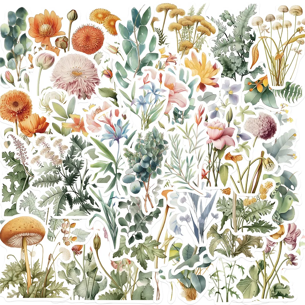 

50PCS Natural Plant Illustration Cartoon Graffiti Stickers Phone Guitar Laptop Notebook Suitcase Waterproof Sticker Kids Toys