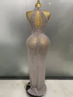2025 Luxurious Full Rhinestones Mesh Transparent long dress Women Birthday Celebrate Evening Prom Dress party Club Stage Costume - Image 3